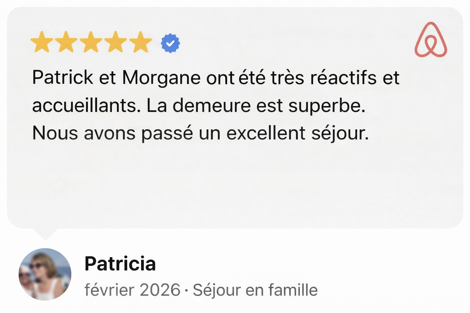 Avis 5 étoiles de Patricia